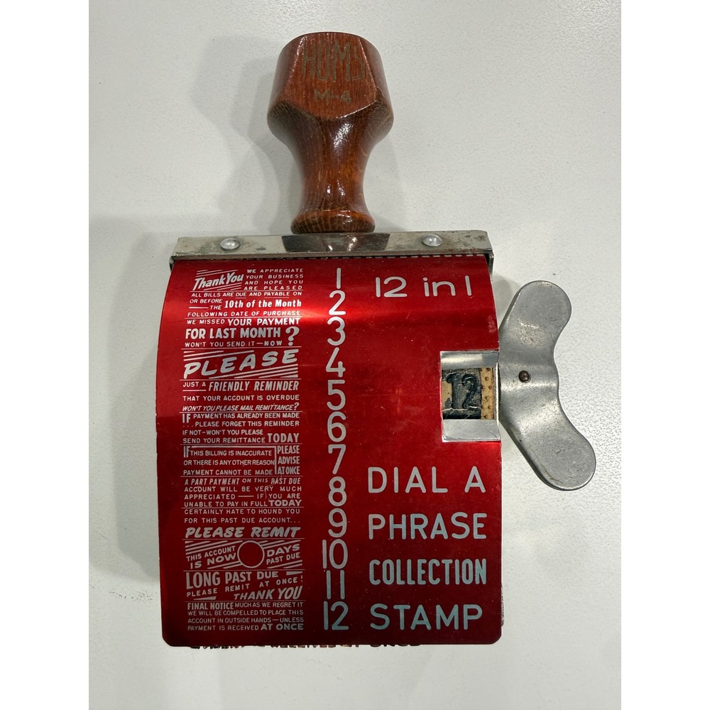 Vintage Homs M-4 Dial A Phrase Collection Stamp 12 in 1 Wood Handle Industrial